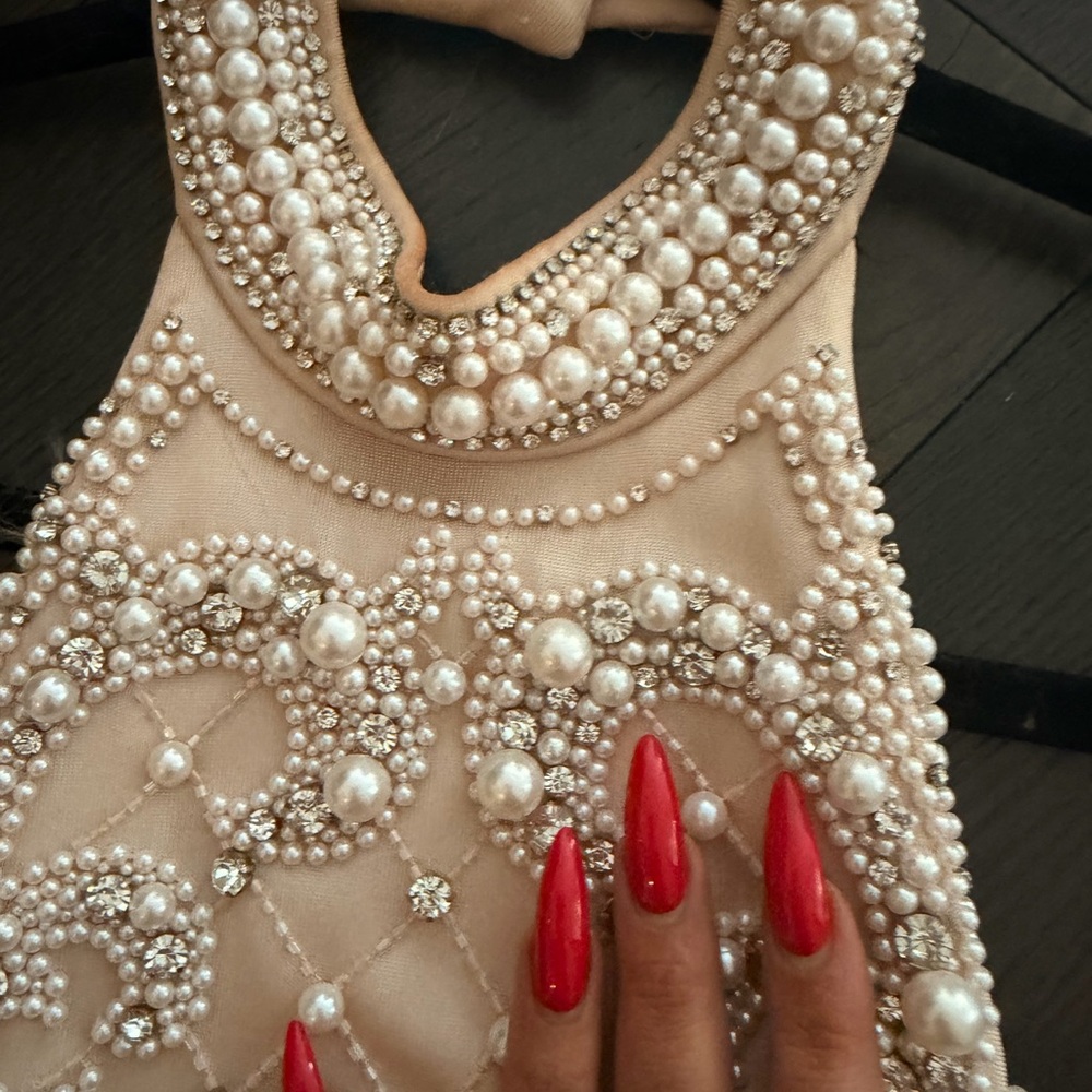 Balmain Pearl Crystal Embellished Halter Top Ivory Runway Size 34 - Picture 14 of 16